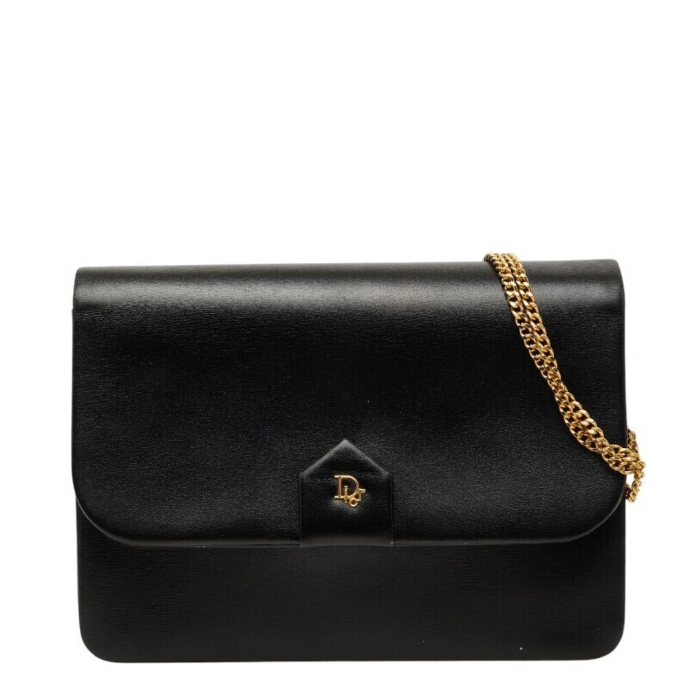 Christian Dior Crossbody Chain Shoulder Bag Black Leather